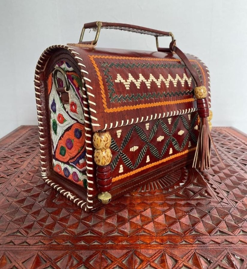 Kutch embroidered leather box bag