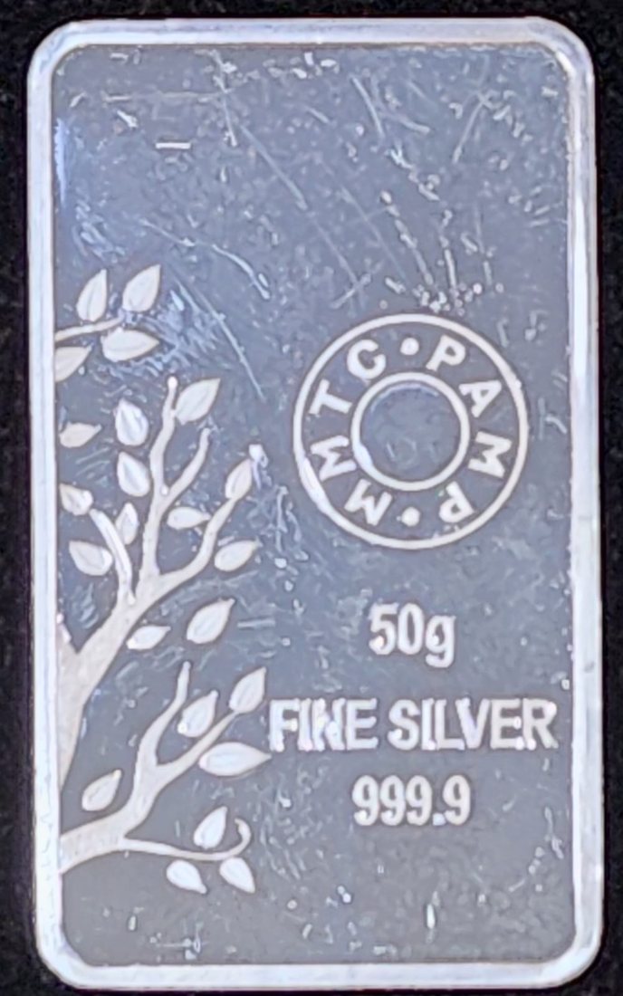 MMTC-PAMP 50 gram 999.9 fine silver bar
