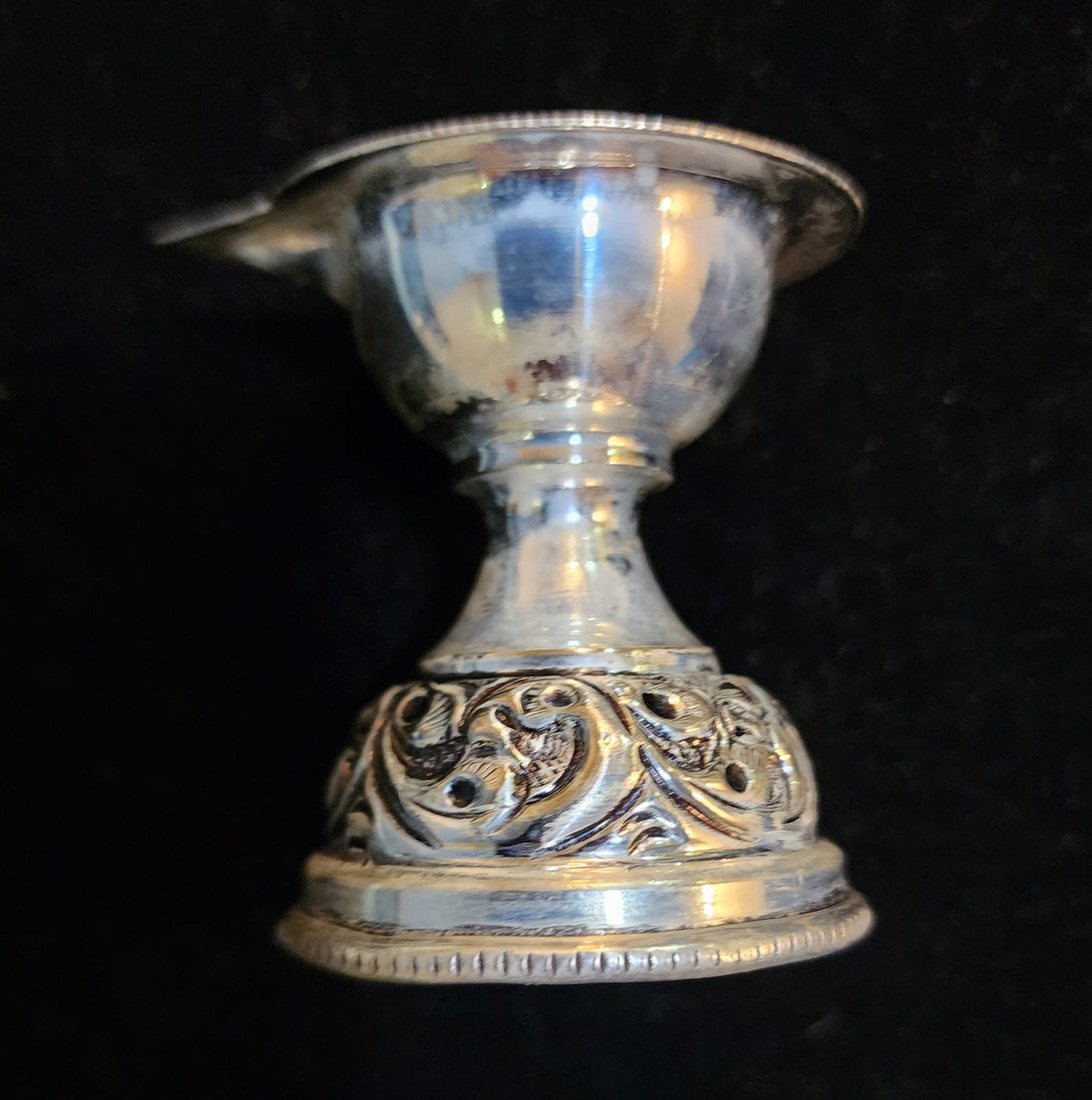 Hand-chased silver pooja diya