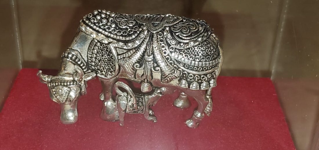 Silver Kamdhenu cow and calf