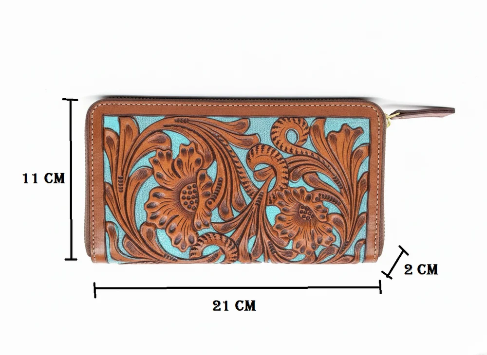 Floral Tooled Zip Wallet, handmade leather by CHARAM