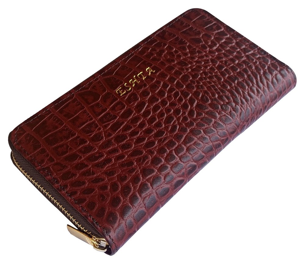 Croc-Embossed Zip Wallet, handmade leather by CHARAM