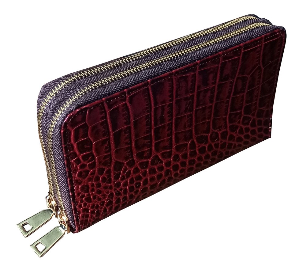 Croc-Embossed Zip Wallet, handmade leather by CHARAM