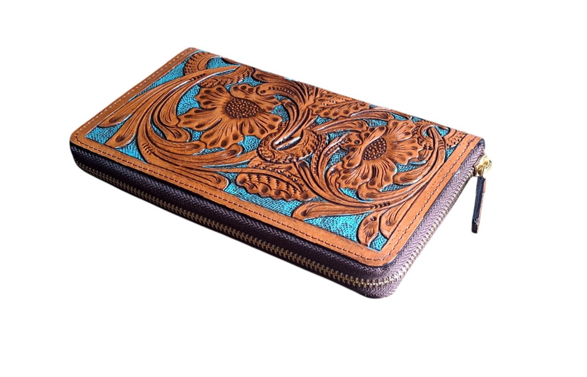 Floral Tooled Zip Wallet by CHARAM