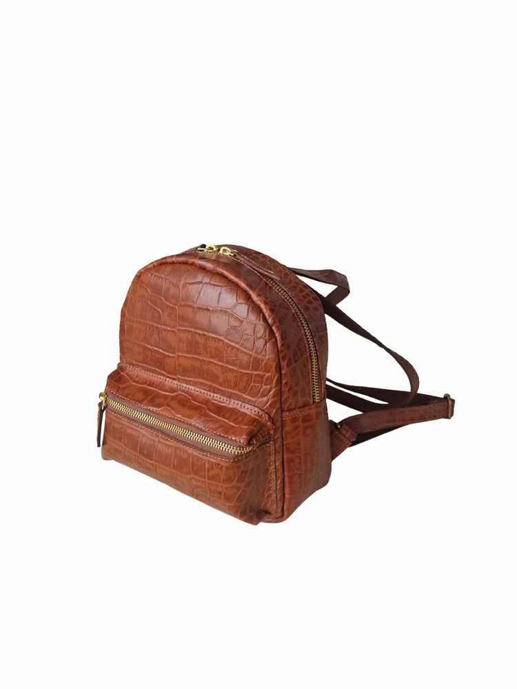 Croc-Embossed Mini Backpack, handmade leather by CHARAM
