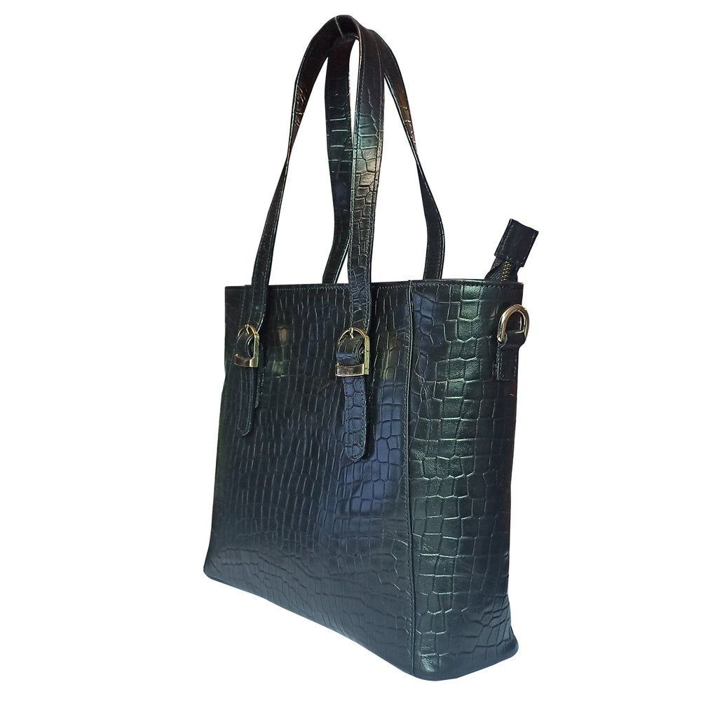 Croc-Embossed Shoulder Tote, handmade leather by CHARAM
