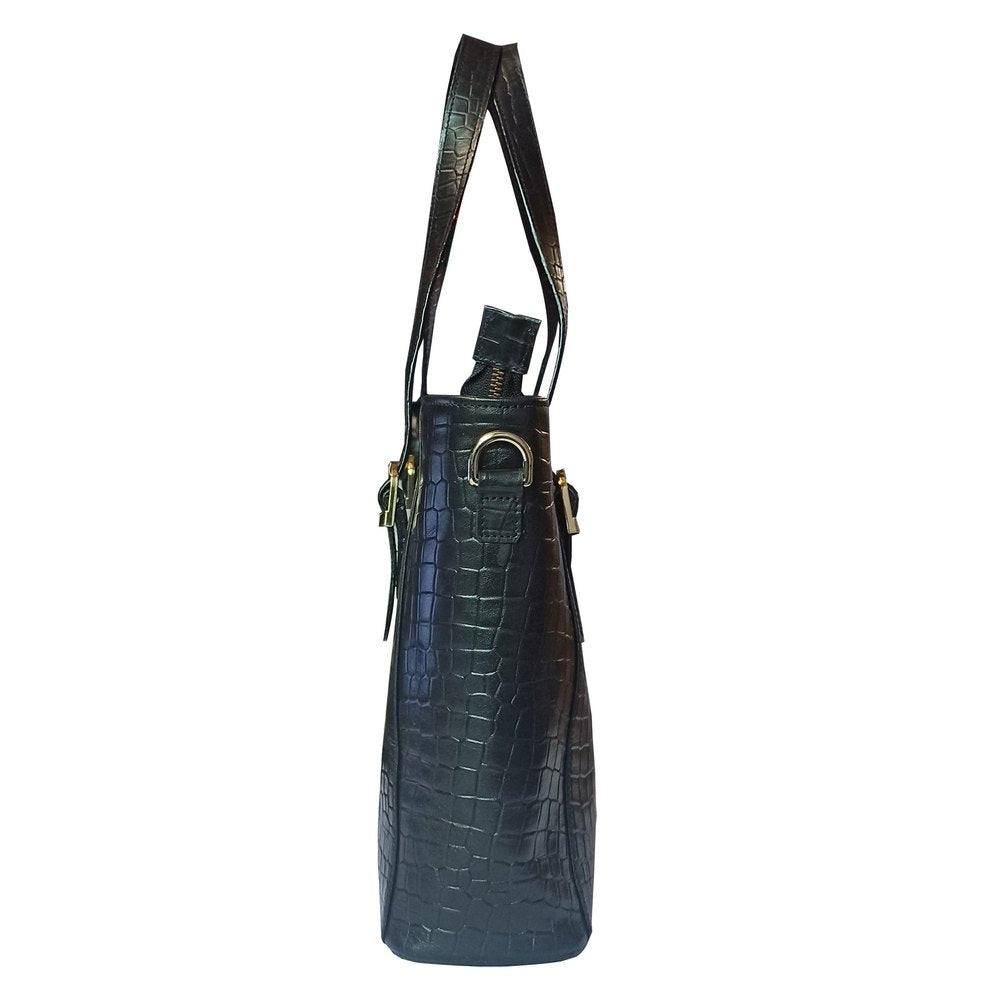 Croc-Embossed Shoulder Tote, handmade leather by CHARAM