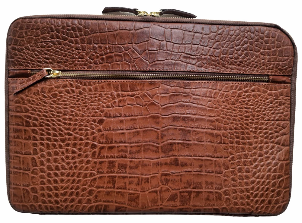Croc-Embossed Laptop Sleeve and File Bag, handmade leather by CHARAM