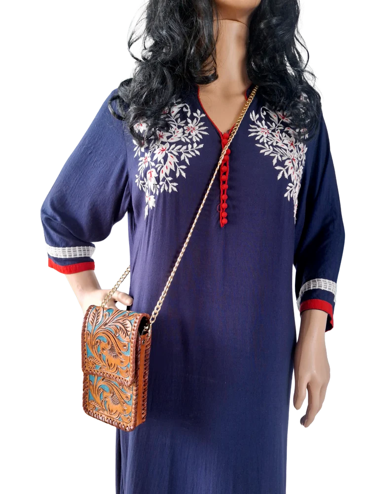 Tooled Phone Sling, handmade leather by CHARAM