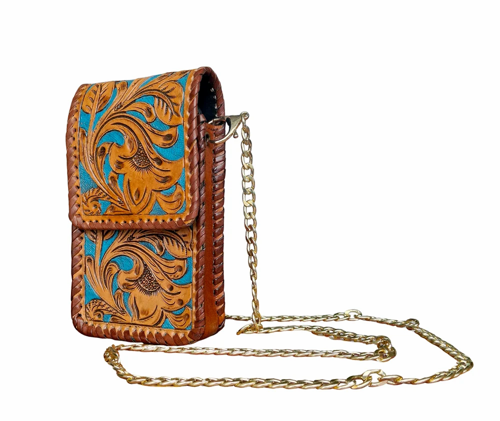 Tooled Phone Sling, handmade leather by CHARAM