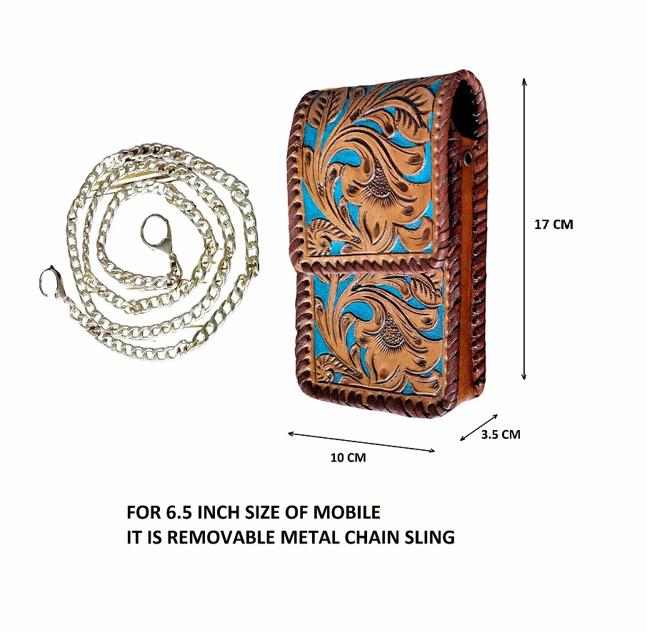 Tooled Phone Sling, handmade leather by CHARAM