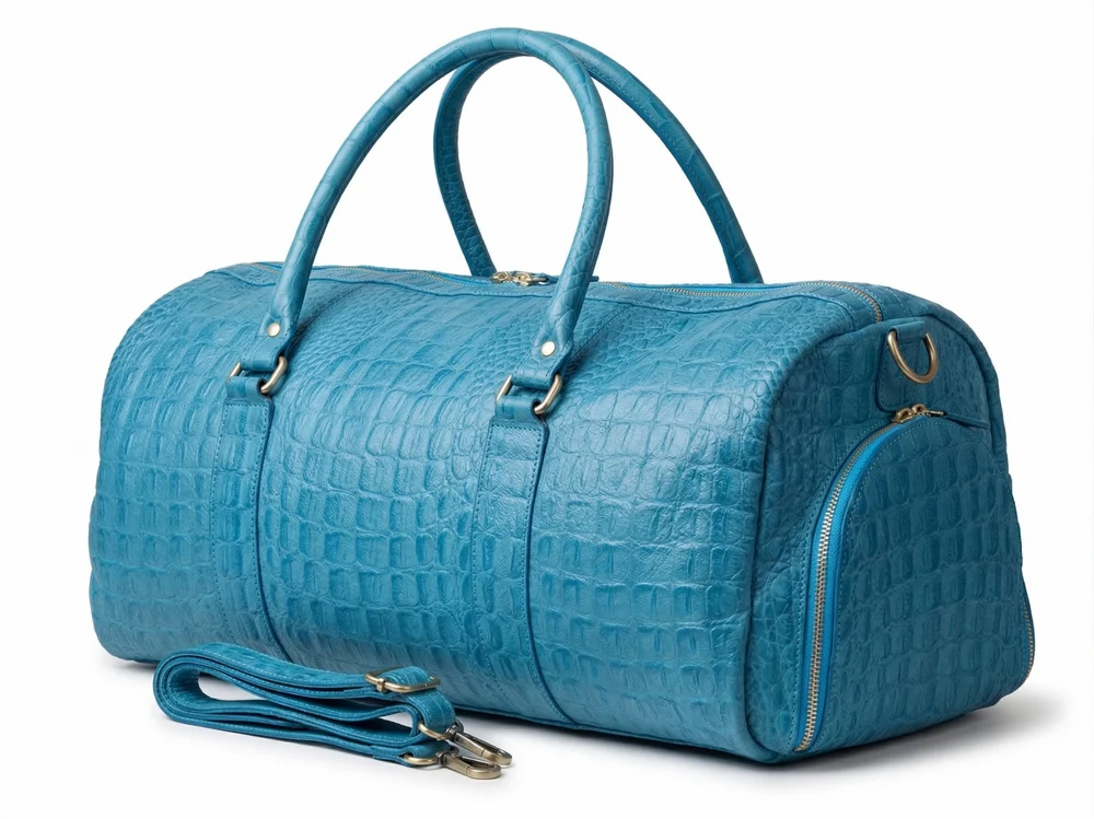Croc-Embossed Weekender Duffle, handmade leather by CHARAM